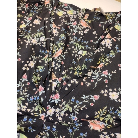 Yumi black pleated dress with quirky bird print and back zip size M - Picture 4 of 10